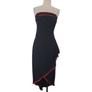 Vtg 90s Alyn Paige Strapless Hi-Low Dress Womens Medium Black Red Ruched Goth